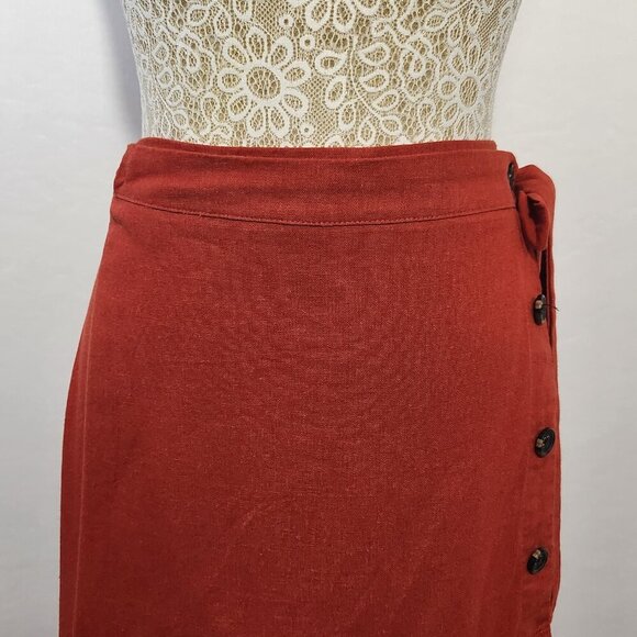 Band of Gypsies Women Size Large Red Linen Blend Tiered Elastic Waist Wrap Skirt - Picture 2 of 16